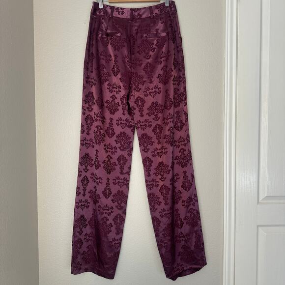 Cinq A Sept Jacquard Collins Pant, Satin Brocade, Fig Burgandy, Holiday, size 10 - Picture 2 of 8